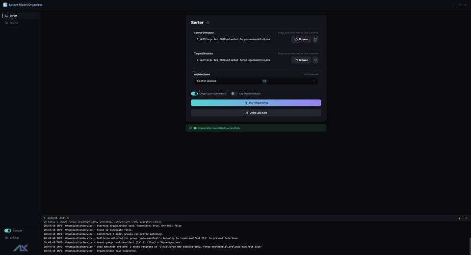 Latent Model Organizer screenshot